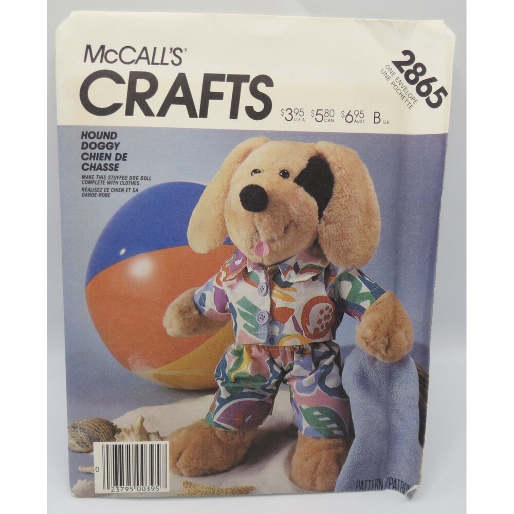 McCall's 2865 Crafts Hound Doggy Stuffed Doll Clothes Pattern One Size 1980s